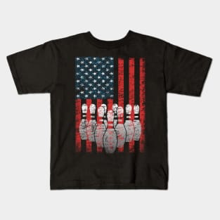 Bowling American Flag Patriotic Bowler Kids T-Shirt